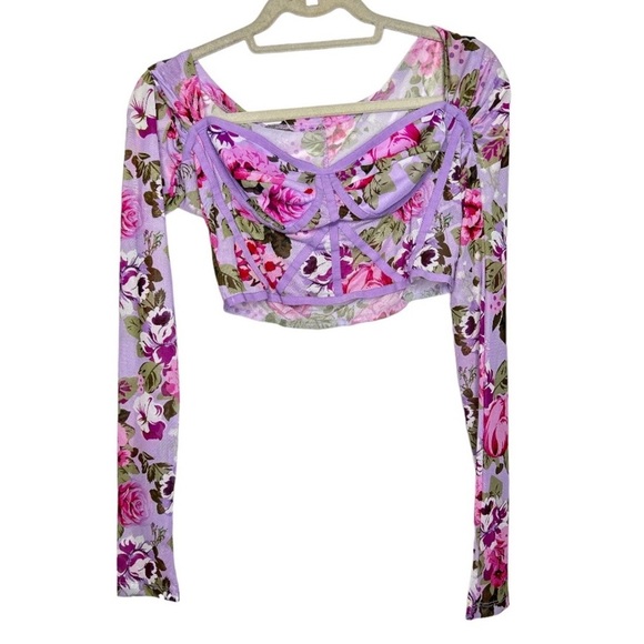 SHEIN Tops - *SOLD* SHEIN Floral mesh crop corset top Size Medium